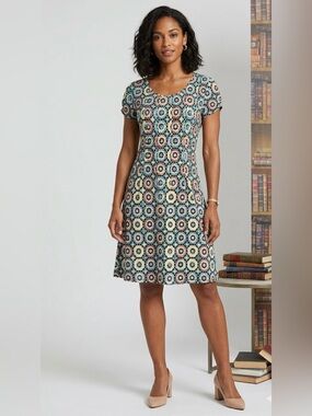 NY Collection Blue and Red Flutter Sleeve Mini Dress